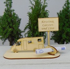 Wunschtext  Personalisiert  Wohnmobil Teilintegriert Holz Geldgeschenk Gutschein
