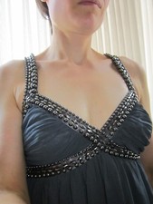 Lipsy London Kleid grau Chiffon Perlen Steine Babydoll iron queen Gr. 38 S M 12