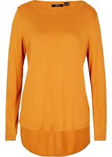 Vokuhila-Longshirt Langarm Gr 36/38 Sonnenbraun Damenshirt Top Bluse Tunika Neu