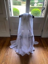 Vintage Paar weiße Voile Flächen Gardinen Flieder Ditsy Stern Spitze Netz Shabby Chic