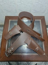 COWBOY REVOLVER LEDER WAFFENHOLSTER GÜRTEL BRAUN WESTERN Doppel Pistolenholster Neu BE