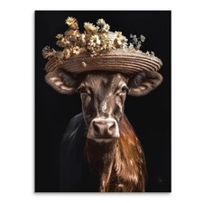 Kuh mit Blumenhut Leinwand