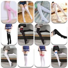 Overknees Socken Knie Strümpfe Collage Style Uni Farben Bund Geringelt Skater