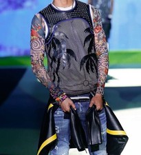 Dsquared2, Leder-Netz-Tattoo, 2x Shirt, Gr. M, Runway Spring/Summer 2016, Neu