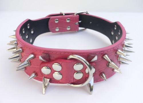 Hundehalsband leder breit pink