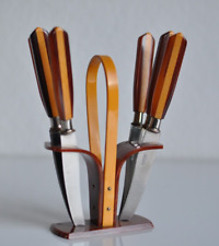 Solingen Bakelit Obstmesser Brotzeitmesser Messer Set im Halter Art Deco Vintage