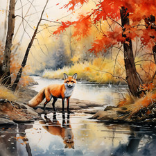 Deko Bild Fuchs Fluss Wald