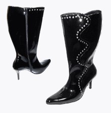 traumhafte  schwarze Lack Leder Latex Gummi Designer  Stiefel High Heels  Gr.36