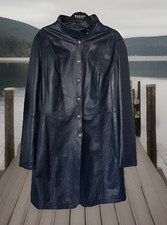 Ledermantel blau ,38 ,Linea Tesini,tollste silbrige Knöpfe,toller Schnitt,neu