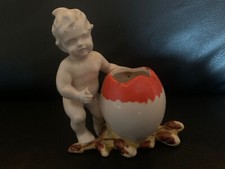 Alte Hertwig Keramik Putto mit Ei als kleine Vase um 1945 Katzhütte