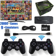 4K 20000+ HDMI Wireless+Spiele TV Stick 64GB +2 Gamepad Videospielkonsole Retro