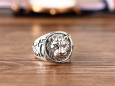 D11 Herren Ring Löwe Raubtierkopf Giraffen Afrika Landschaft 925 Sterlingsilber