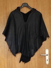 224M) Leder Poncho Kapuzen Cape Lagenlook Gothic One Size  Schwarz Handarbeit 