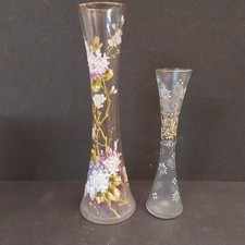 2 Kleine Jugendstil Glas Vasen Böhmen florale Emaillebemalung
