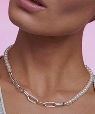 Pandora ME Behandelte Süßwasserzuchtperlen Halskette Sterling-Silber 45CM Neu