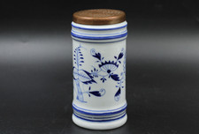 Antike Zwiebelmuster Vorratsdose Porzellan mit Kupferdeckel Hammerschlag H 16 cm