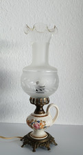 Wunderschöne Alte Messing Glas Porzellan  Tischlampe 36 cm Hoch Vintage