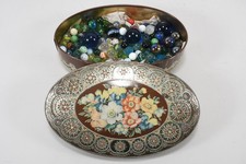 C25G48- Konvolut Glas Murmeln in Blechdose