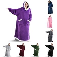 Damen Herren Langer Fleece Kapuzen Poncho Morgenmantel Robe Shirt Tunika Tops