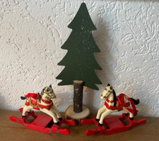 Weihnachten Nostalgie Holz Anhänger Groß Schaukelpferde Tannenbaum