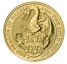 GOLDMÜNZE - ENGLAND / QUEENS BEAST 2017 - RED DRAGON OF WALES - 999 GOLD - RAR