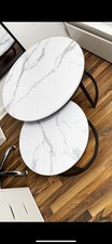 Beistelltisch 2x Set Couchtisch Marmor Optik Weiß Wohnzimmertisch Rund Satztisch