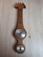 70er Jahre Wetterstation Helle Eiche Hygrometer Thermometer analog TRUE VINTAGE