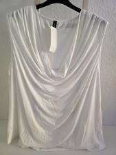 Damen Shirt Ärmellos Wasserfall Ausschnitt  Weiß Gr. 46-48  Made in Italy