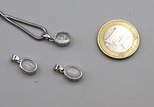 REGENBOGEN MONDSTEIN  WEIßER LABRADORIT Anhänger Oval in 925er Silber gefasst