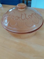 Keramik Brottopf mit Deckel, Höhe mit Deckel 21 cm, oh De:  10 cm, Durchm: 30 cm