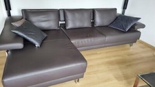 Gebrauchtes Sofa mit Longchair der Firma Musterring, Leder, Farbe "Schiefer"