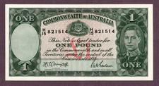 AUSTRALIEN 1 POUND Banknote 1942 Zustand II+  aUNC+ qFDS+ S/N H15/821514 P. 26b