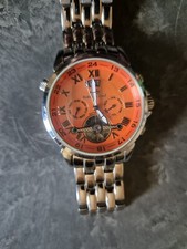 Roebelin & Graef Armbanduhr Herrenuhr Karthago Automatik Ziffernblatt orange 