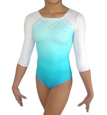 Turnanzug, Gymnastikanzug, Turnbody, RSG, Gr. 122, hellblau weiß mit Glitzer