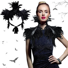 Federkragen Schwarz,Gothic Feder Achselzucken,Feder Cape Schwarz,Raben Kostüm,Fe