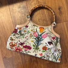 Gucci Flora Bamboo Handtasche Schultertasche Flower Print Canvas gebraucht