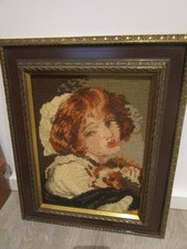 Gobelin Stickbild mit Rahmen  34 x 29 cm Motiv Mädchen Handarbeit