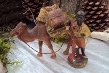 Große antike Krippenfigur 12cm  Kamel Treiber Gips handbemalt Antik 1900