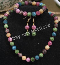 Natürliche Mehrfarbig Turmalin Rund Edelstein Perlen Halskette Armband Ohrring