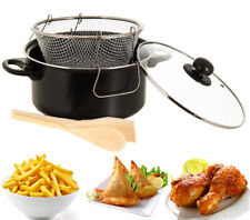 SCHWARZ NICHT HAFTEN SPÄNEPFANNE SET FRITTEUSE TIEFFETT FRITTIERKORB TOPF MIT GLASDECKEL 2 LTR