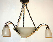 Antik Jugendstil Französische Metall Glas Kronleuchter, Lüster 4 Flammig