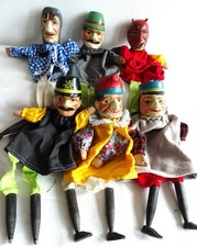 6 antike Handpuppen Holz