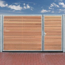 Einfahrtstor 300 x 180cm mit Holz 2Flügel asymmetrisch feuerverzinkt Holztor NEU