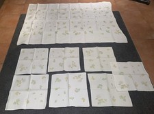 Omas Tischdecke und 7 Servietten weiß mit Blumendruck Retro Vintage