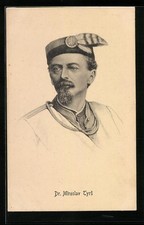 Ansichtskarte Dr. Miroslav Tyrs, Portrait mit Hut und Feder, Sokol 