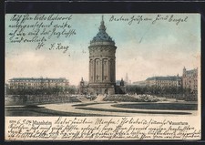Ansichtskarte Mannheim, Wasserturm-Panorama mit Anlagen 1904 