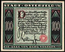 Notgeld Osterfeld 1921, 100 Pfennig, Die Sage von Burg Vondern, Josef Dominicus 