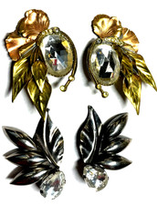 Vintage 80er Jahre Statement 2x Ohrclips Clips stattlich Modeschmuck Motto Party