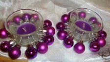 2  Teelichthalter m. Weihnachtskugeln--lila--Kerzenhalter--Tischdekoration *