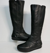 FITFLOP "DUEBOOT BUCKLE" SOFT BLACK LEATHER KNEE LENGTH BOOTS UK 6 EU39 UVP 170£